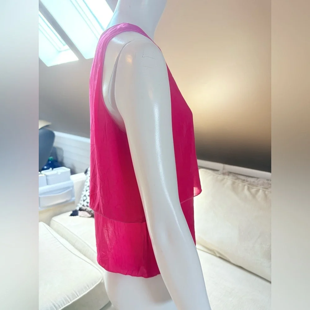 Johnny Was Pink Silk Sleeveless Blouse Two Teired Size Small